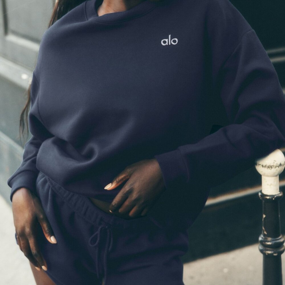 ALO Yoga Navy Blue Sweatshirt and Shorts Set